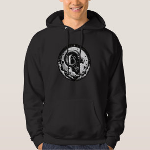 Cosmic Goat With Large Horns, Moon And Stars Aries Hoodie