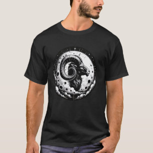 Cosmic Goat With Large Horns, Moon And Stars Aries T-Shirt