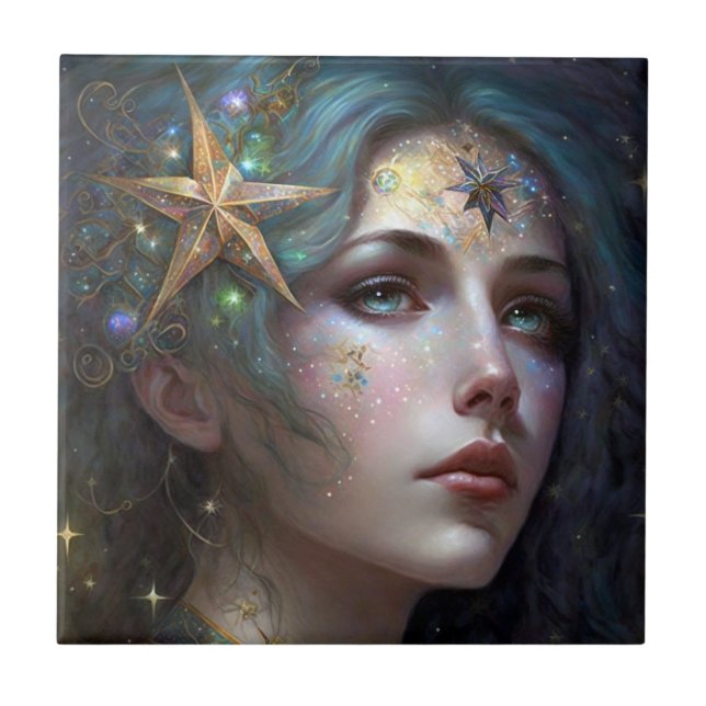 Cosmic Goddess Fantasy Art Ceramic Tile (Front)