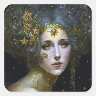 Cosmic Goddess Fantasy Art Square Sticker