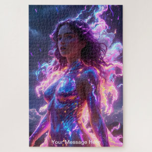 Cosmic goddess with vibrant neon Colour Jigsaw Puzzle