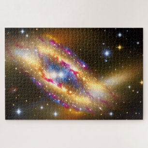 Cosmic Gold Blue and Pink Nebula Fantasy Image Jigsaw Puzzle