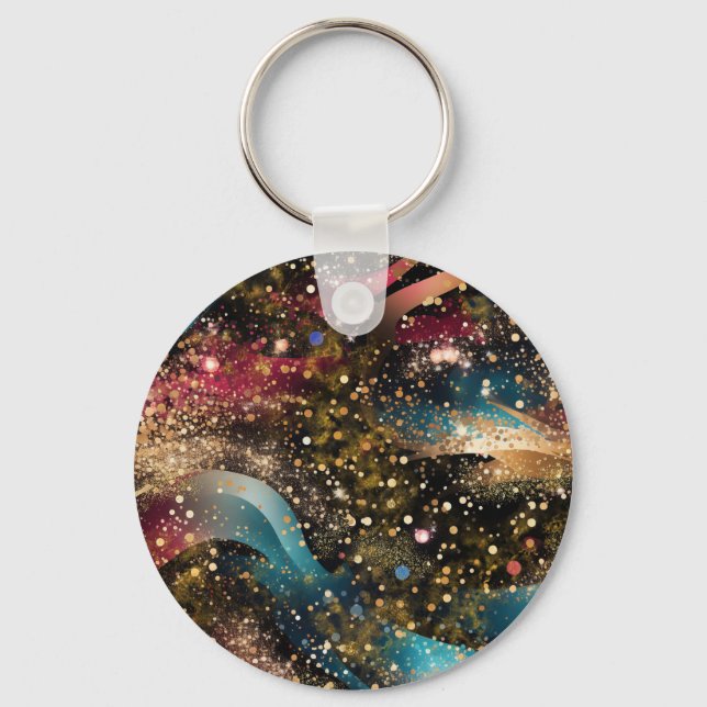 Cosmic  Gold Dust Abstraction Key Ring (Front)