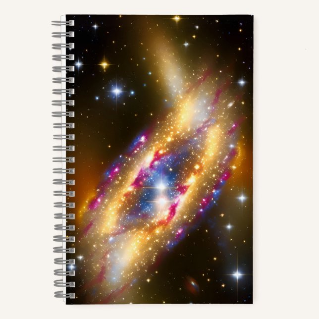 Cosmic Gold Pink and Blue Astro Starry Galactic Notebook (Front)