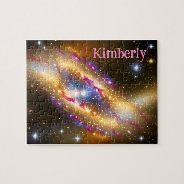 Cosmic Golden Pink and Blue Galactic Space Event Jigsaw Puzzle (Horizontal)