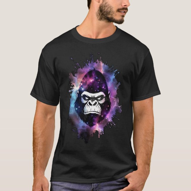 Cosmic Gorilla Doing Space Things Funny T-Shirt (Front)