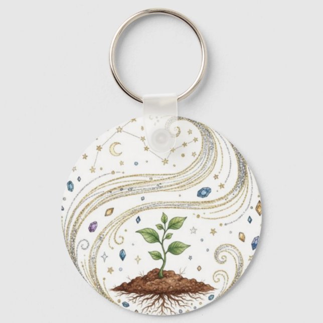Cosmic Growth Nature Plant with Roots and Stars  Key Ring (Front)