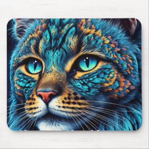 Cosmic Guardian Cat – Neon Galaxy Mandala  Mouse Mat
