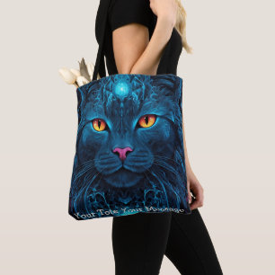 Cosmic Guardian Cat – Neon Galaxy Mandala Tote Bag