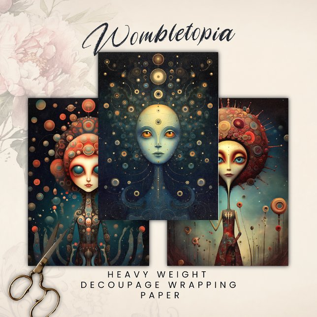 Cosmic Guardians Whimsical Fantasy Decoupage Wrapping Paper Sheet (Creator Uploaded)