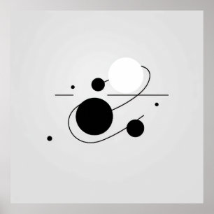 Cosmic Harmony: Black and White Ball Line Circle Poster