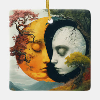 "Cosmic Harmony: Sun & Moon Ornament" Ceramic Ornament