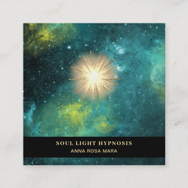 *~* Cosmic Healing Universe Energy Sun Burst Stars Square Business Card (Front)