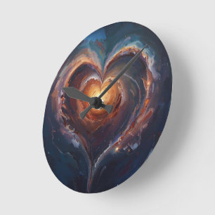 Cosmic Heart Galaxy Love Art – Universe Romance Round Clock