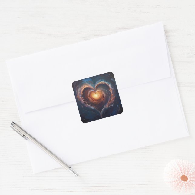 Cosmic Heart Galaxy Love Art – Universe Romance  Square Sticker (Envelope)