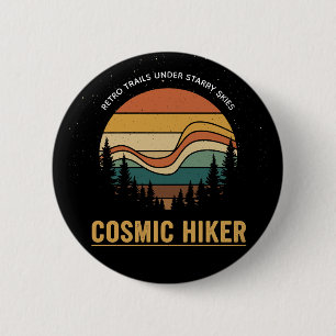 Cosmic Hiker Retro 70s Sunset Space Forest Stars 6 Cm Round Badge