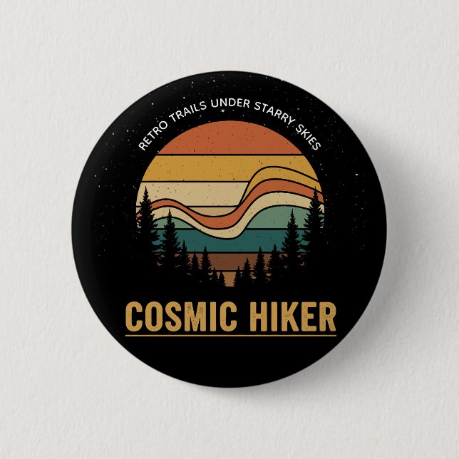 Cosmic Hiker Retro 70s Sunset Space Forest Stars 6 Cm Round Badge (Front)