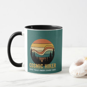 Cosmic Hiker Retro 70s Sunset Space Forest Stars Mug