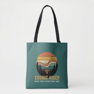 Cosmic Hiker Retro 70s Sunset Space Forest Stars Tote Bag
