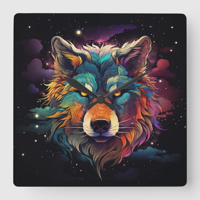 Cosmic Howl Square Wall Clock (Front)