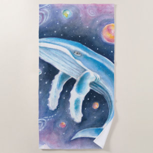 Cosmic Humpback Watercolor Beach Towel