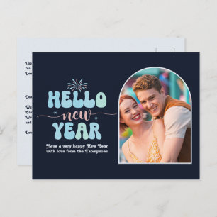 Cosmic Ice New Year Retro Modern Blue Photo Holiday Postcard