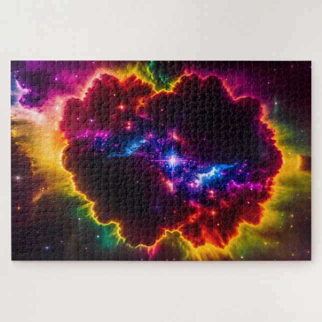 Cosmic Indigo Fantasy Cloud Around a Star in Space Jigsaw Puzzle (Horizontal)