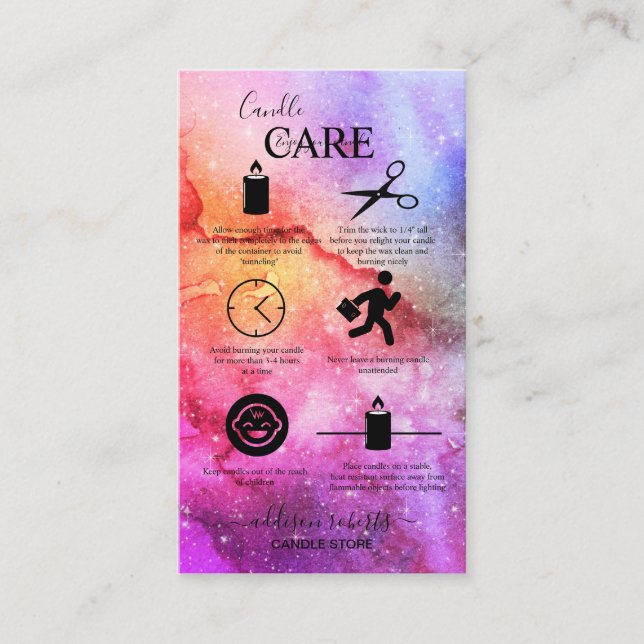 Cosmic Ink Turquoise Blue Pink Gradient Candle  Business Card (Front)