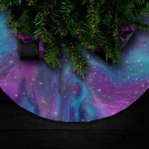 Cosmic Ink Turquoise Blue Purple Galaxy Nebula Brushed Polyester Tree Skirt