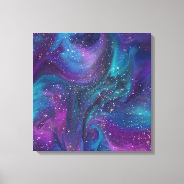 Cosmic Ink | Turquoise Blue Purple Galaxy Nebula Canvas Print (Front)