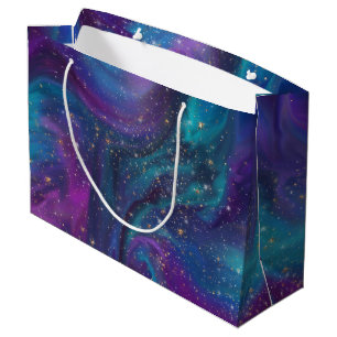 Cosmic Ink   Turquoise Blue Purple Galaxy Nebula Large Gift Bag