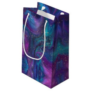 Cosmic Ink   Turquoise Blue Purple Galaxy Nebula Small Gift Bag
