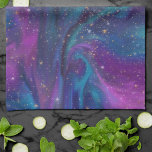 Cosmic Ink | Turquoise Blue Purple Galaxy Nebula Tea Towel<br><div class="desc">The Sky is the Limit! Trendy alcohol ink liquid marbling creates a sophisticated fluid abstract cosmic galaxy watercolor seamless pattern in beautiful deep jewel tone shades of blue, purple, and pink ombre palette with gold stars to add a pop of colour and personal style. Also transferrable to school/office supplies or...</div>