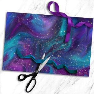 Cosmic Ink   Turquoise Blue Purple Galaxy Nebula Tissue Paper