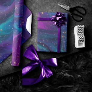 Cosmic Ink   Turquoise Blue Purple Galaxy Nebula Wrapping Paper