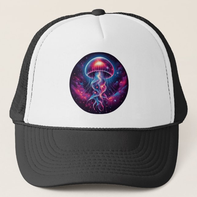 Cosmic Jellyfish Artwork Galaxy Trucker Hat (Front)