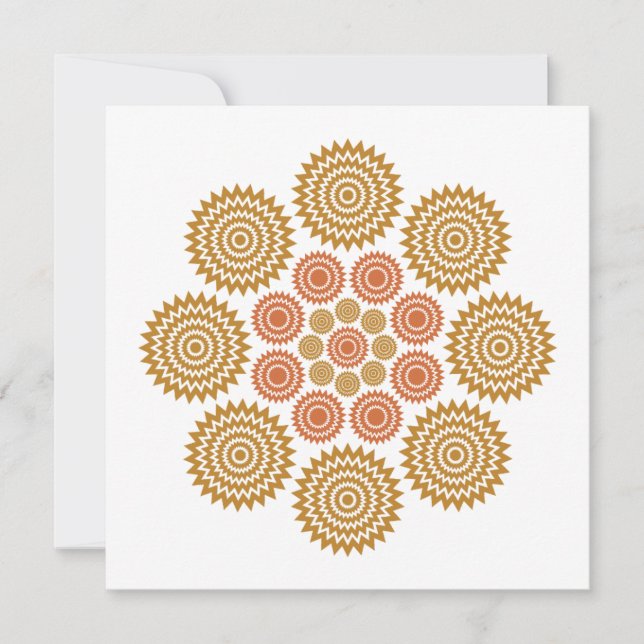 Cosmic Kaleidoscope Note Card in Gold and Orange (Front)