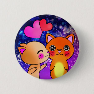 Cosmic Kitten Cat in Space Kiss 6 Cm Round Badge