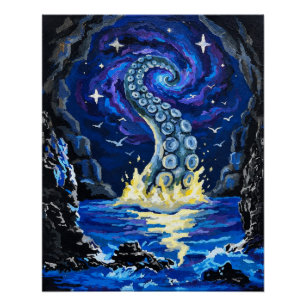 Cosmic Kraken Tentacle Ocean Art Poster