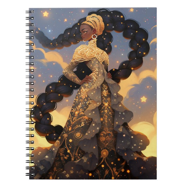 Cosmic Lady African American Fantasy Art Notebook (Front)