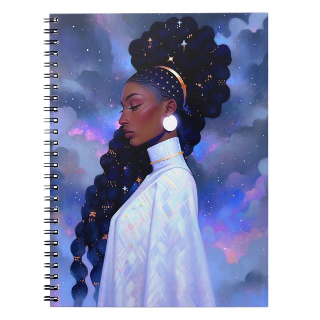 Cosmic Lady African American Fantasy Art Notebook (Front)