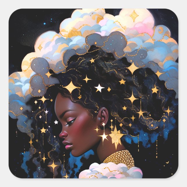 Cosmic Lady African American Fantasy Art Square Sticker (Front)