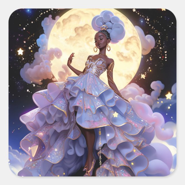 Cosmic Lady African American Fantasy Art Square Sticker (Front)