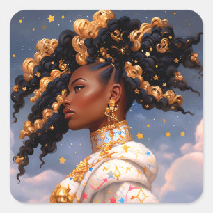 Cosmic Lady African American Fantasy Art Square Sticker