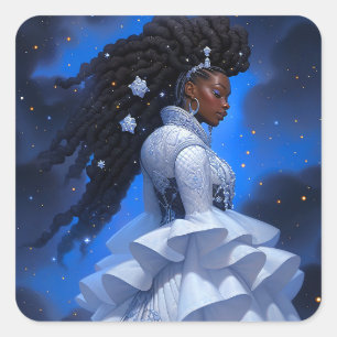 Cosmic Lady African American Fantasy Art Square Sticker