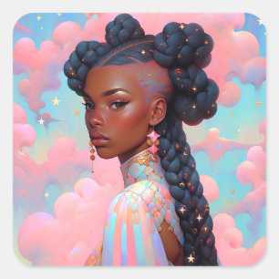 Cosmic Lady African American Fantasy Art Square Sticker