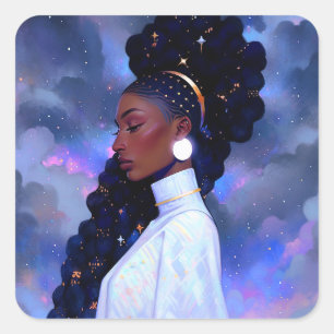 Cosmic Lady African American Fantasy Art Square Sticker