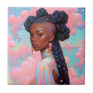 Cosmic Lady African American Fantasy Art Tile