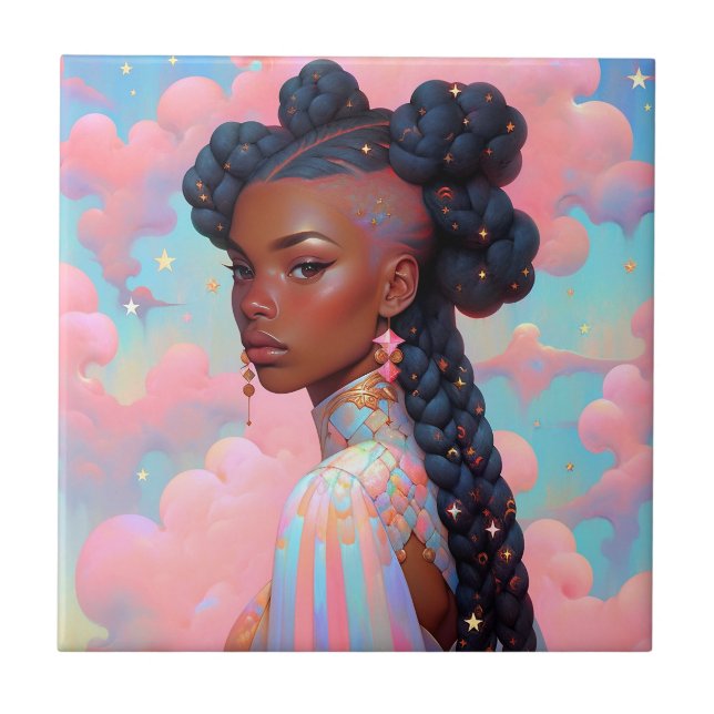 Cosmic Lady African American Fantasy Art Tile (Front)