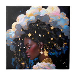 Cosmic Lady African American Fantasy Art Tile